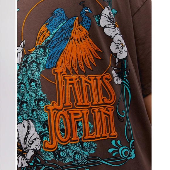 Daydreamer Janis Joplin Floral Peacock OS Tee - Picture 3 of 7
